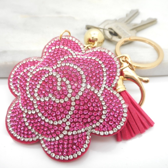 Bling Keychain Pale Pink Flower - Picture 3 of 3